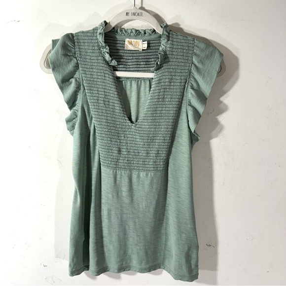 Nation LTD Habiba Tank Sage Green Smocked ruffles - Picture 6 of 11